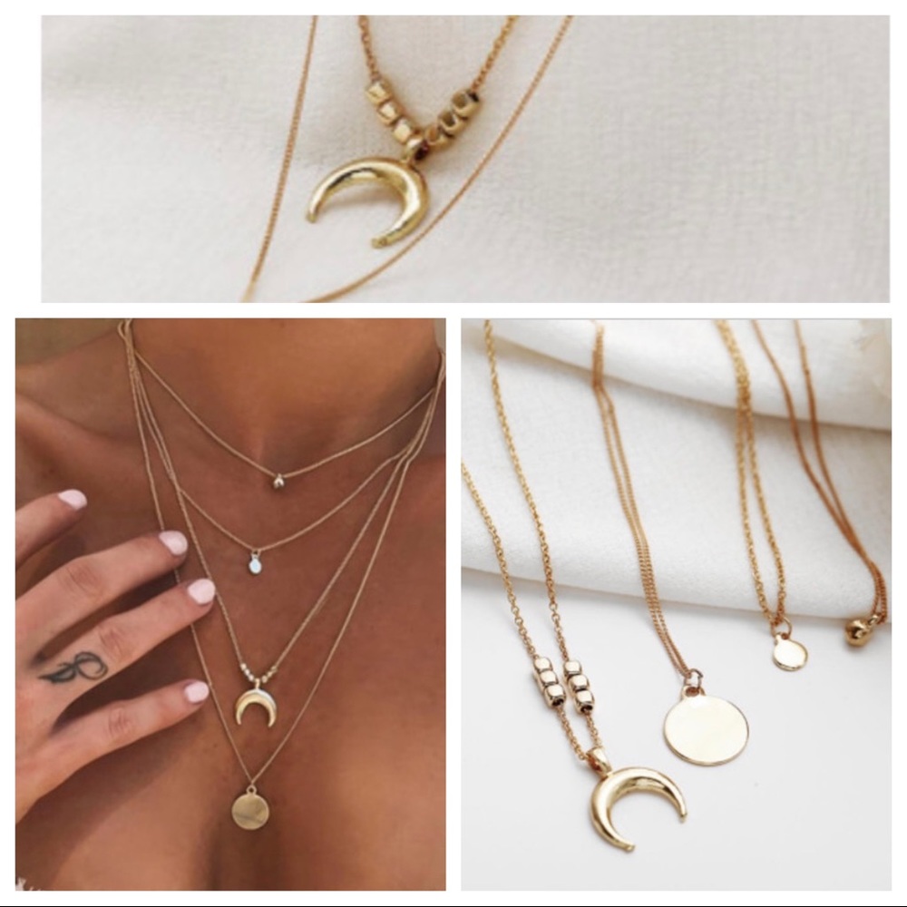 Multi Layered Necklace Bohemian crescent moon Boho Multiple